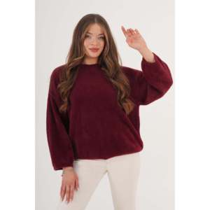 Pull en maille bouclée bordeaux pour femme, coupe ample, vente en gros - Product Image 2