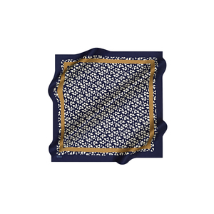 Écharpe en crêpe de soie bleu marine avec motif géométrique - Product Image 1
