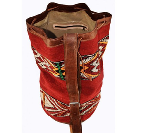 Sac à Dos en Cuir Kilim Marocain Fait à la Main Vintage Rock Fashion Sac à Dos en Cuir Véritable Naturel OEM Disponible - Product Image 1