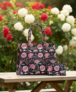 Bolso de mano versátil de moda para mujer Hermoso patrón sólido Tela de algodón indio Bloque de mano Impreso Cremallera Cadenas Detalle Individual - Product Image 2