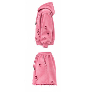 Conjunto de Sudadera con Capucha y Pantalones Cortos de Invierno para Hombre, Calidad Premium, 100% Algodón Felpa, Transpirable, Estilo Urbano, Diseño Desgastado - Product Image 3