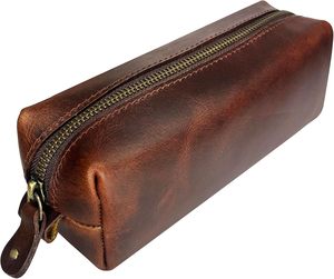 Trousse à crayons élégante et pratique en cuir avec fermeture à glissière pleine fleur porte-stylo du fournisseur en gros pochette à crayons en bois pour le bureau de travail - Product Image 2