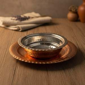 ชุดชามซุปทองแดงขนาดเล็กสไตล์วินเทจพร้อมจานรอง ชุดภาชนะโลหะสำหรับรับประทานอาหาร - Product Image 1