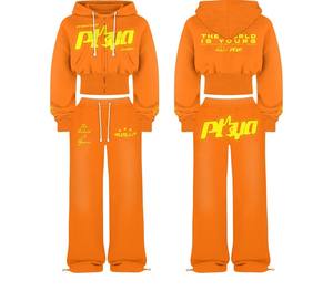 Conjunto de Sudadera con Capucha Corta y Pantalones Deportivos, Conjuntos Deportivos Personalizados, Conjunto Deportivo Vintage con Bordado Desgastado, Ropa Deportiva Urbana para Mujer - Product Image 1