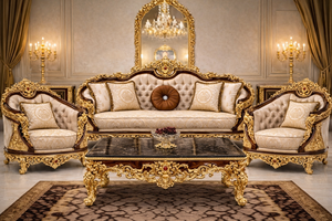 Juego de Sala de Estar Princess Square, Muebles de Madera Tallados a Mano de Lujo, Personalizados, Juego de Sofás Dorados con Acabado Real - Product Image 3