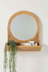 Espejo Redondo de Pared de Ratán con Estante de Cesta, Estilo Bohemio, Acabado Natural Hecho a Mano, Decoración para Hogar, Oficina, Baño - Product Image 3