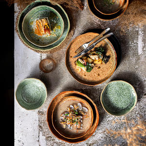 Assiettes de restaurant en porcelaine verte de luxe style européen en vrac Finos belle glaçure couleur plat rond Lamian <span class=keywords><strong>Risotto</strong></span> - Product Image 6