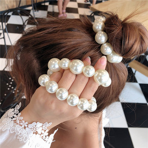 Coleteros Elásticos de Perlas, Elegantes Lazos para el Cabello con Perlas, Pulsera para Cola de Caballo, Lazos Decorativos para el Cabello, Cintas para el Cabello con Perlas Blancas - Product Image 2