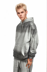 Ensemble survêtement d'hiver surdimensionné personnalisé en molleton délavé au soleil 350 g/m², pantalon de survêtement et sweat à capuche 2 pièces pour homme - Product Image 2