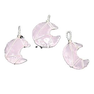 Colgante de alambre de cobre de cuarzo rosa, piedra curativa Natural envuelta a mano, personalizado, Ópalo, Luna, granate - Product Image 1