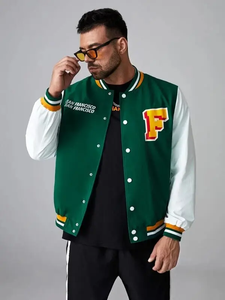 2025 Customize <b>Men's</b> Letter Print Patch Sleeve High Street Varsity <b>Jacket</b> Breathable Windproof Waterproof Woolen All Sizes - Product Image 3