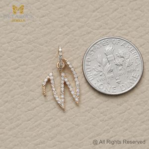 Sólido 14K oro amarillo W inicial colgante hecho a mano pavé diamante joyería de alta calidad W letra nombre colgante oro diamante joyería - Product Image 3
