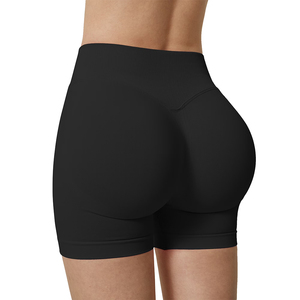 Women's Yoga Booty Shorts Black Color Seamless Regular Fit High <b>Waist</b> Eco-Friendly Quick Dry Breathable Spandex/Polyester - Product Image 2
