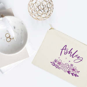 Pochette de maquillage personnalisée à motif floral violet, écologique, durable, de grande capacité, style portable et adorable - Product Image 3