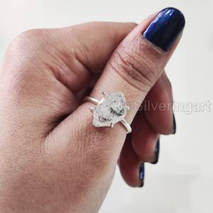 Bijoux en pierre brute bague pour femme diamant Herkimer brut naturel pierre précieuse pierre de naissance bande croisée noël 925 bague en argent Sterling - Product Image 4