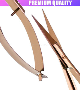 Tijeras de manicura de acero inoxidable color oro rosa, con acción de resorte, extra afiladas, rectas, para cortar cutículas y recortar cejas - Product Image 2