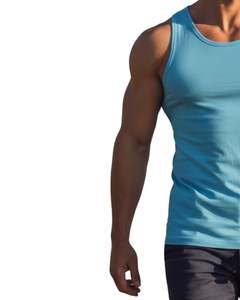 <b>Men</b> Sleeveless Tank Top Muscle Fit Athletic <b>Gym</b> Wear Stretch Fabric Solid Sky Blue Color Fitness <b>Vest</b> Customized Wholesale - Product Image 2