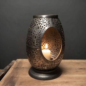 Portavelas de Metal T-Lite pequeño hecho a mano, farol ovalado de hierro, tarros de Navidad de mesa para decoración del hogar - Product Image 1