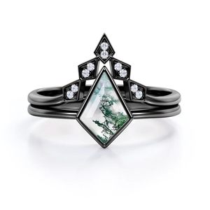 925 Sterling Silver Géométrique 1.25 Carat Cerf-Volant Mousse Agate Moissanite Bague De Mariage Victorienne Pierre Précieuse Anneau pour Femmes - Product Image 3