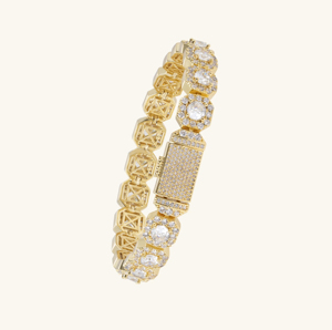 Luxury Women's Gold-Plated Bracelet with Pave Cubic Zirconia and Octagonal <b>Link</b> Design Elegant Statement Jewelry - Product Image 3