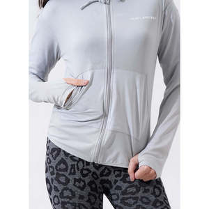 Sudadera con Cierre de Cremallera para Mujer, Color Gris Claro, Manga Larga, Tejido Sólido y Transpirable, Ropa Deportiva de Primavera, Estilo Urbano Holgado, 100% Algodón - Product Image 4