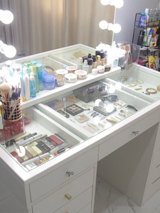Table de toilette GGlobal en MDF de style italien, avec miroir LED, design moderne et simple, pour chambre à coucher, appartement, salon - Product Image 5