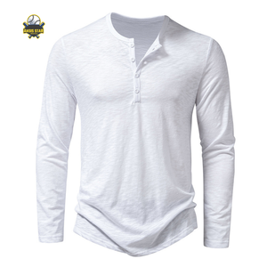 Prima de alta calidad de manga completa ropa de calle camiseta hombres patrón al por mayor algodón personalizar botón Logo diseño OEM servicio - Product Image 3