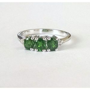Bague de fiançailles Shah Gems en argent sterling 925 pour femme, avec diopside chromé naturel et topaze blanche, trilogie trois pierres - Product Image 1