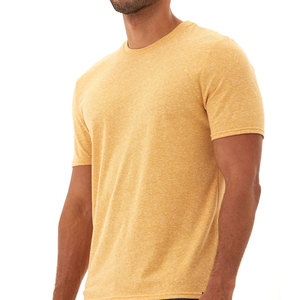 Camiseta de punto de cuello redondo amarillo mostaza para hombre, camiseta amarilla de mezcla de algodón sólido, camisetas de algodón de manga corta holgadas informales - Product Image 1