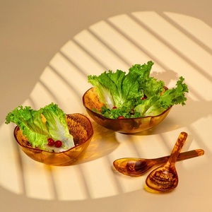 Tazón para servir frutas y ensaladas de resina sombreada de tortuga moderna, nuevo diseño, aspecto Natural pulido, regalos de negocios sostenibles, embalaje de cartón - Product Image 2