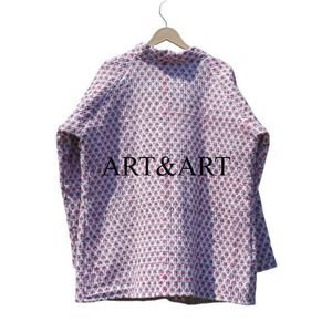 Veste décontractée pour femme en coton biologique tricoté imprimé à la main en Inde, matelassée, respirante, écologique, style rayé - Product Image 6