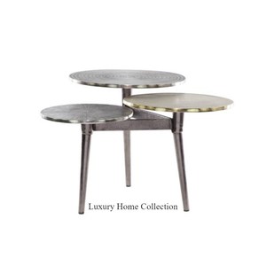 Ensemble de 3 tables d'appoint décoratives en métal faites à la main au design luxueux Table d'appoint enduite de poudre multicolore Fourniture de meubles de décoration intérieure - Product Image 3