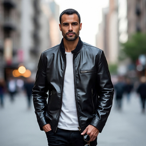 Chaqueta Vintage de Cuero para Hombre, Chaqueta Ajustada, Cuello Levantado, Logotipo Frontal Impreso, A Prueba de Viento, Transpirable, Informal, Invierno - Product Image 5