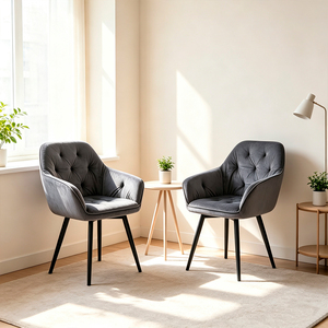 Chaise de salle à manger moderne en velours capitonnée avec pieds en métal, design mid-century, mobilier pour la maison - Product Image 2