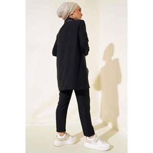 Conjunto de 2 piezas de lino para mujer con botón superior negro - Product Image 2