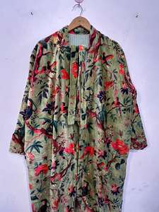 Luxury Bird Print Velvet Kimono <b>Robe</b> Long Winter Jacket Bath <b>Spa</b> Hotel Plus Size Morning Tea Coat for Summer and Spring - Product Image 6