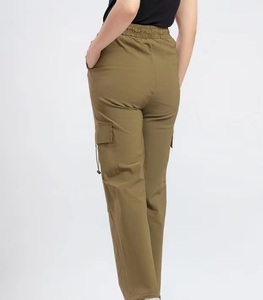 Pantalones Cargo de Cintura Alta para Mujer, Color Sólido, Cintura Elástica, Corte Regular, Largos, Casuales, Mezcla de Poliéster y Algodón, para Otoño - Product Image 3