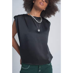 Top Corto de Satén Negro sin Mangas con Decoración Fruncida, Talla Única, Top de Tirantes para Mujer, Transpirable, con Logotipo Personalizado - Product Image 1