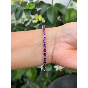 สร้อยข้อมือเทนนิสเงินแท้ 925 ประดับโรโดไลต์การ์เนต เครื่องประดับแฟชั่น - Product Image 2
