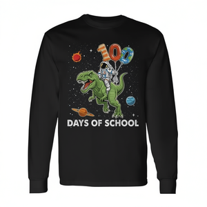 Camiseta de manga larga para niños Astronaut T-Rex 100th Day of School, camiseta promocional de 100 días de clases - Product Image 2
