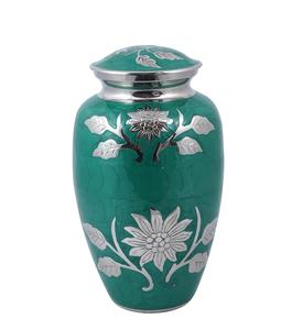 Urne de crémation adulte gravée florale en laiton argenté pour cendres humaines-Urne funéraire artisanale pour cendres-Grand enterrement - Product Image 3