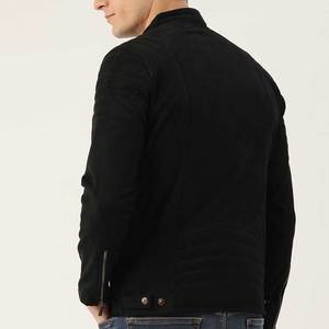 Men's Black <b>Suede</b> Bomber <b>Jacket</b> Stand Collar Zipper Closure Casual Autumn Wear Regular Fit Solid Color Men's <b>Leather</b> <b>Jacket</b> - Product Image 2