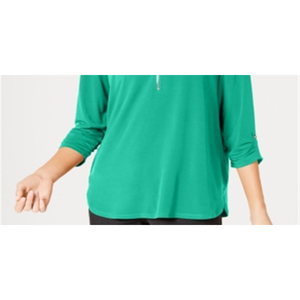 Collezione JM Top Estivo Chic da Donna Verde Taglia Petite XL Traspirante con Cerniera Colletto Asimmetrico Motivo Tinta Unita in Maglia di Poliestere - Product Image 3