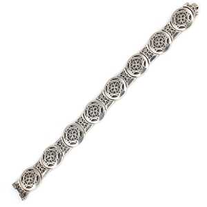 14K Gold and 925 Sterling <b>Silver</b> Antique Flower Pattern <b>Bracelet</b> with Diamond Pearl Religious Style Tennis <b>Charm</b> Tennis Gift - Product Image 3