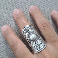 Sun Design longue bague en argent Sterling 925 taille réglable artisanale ethnique Sol inspiré bijoux audacieux pour les femmes
