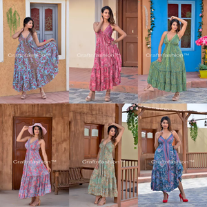 ชุดเดรสยาวสไตล์โบโฮสำหรับฤดูร้อนสไตล์ยุโรปชุดเดรสเกาะอกคล้องคอลายดอกไม้ยาวถึงพื้นเป็นมิตรต่อสิ่งแวดล้อมสำหรับสวมใส่ในรีสอร์ท - Product Image 6
