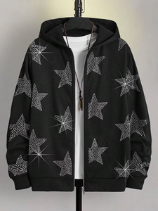 Hot Sale <b>Men's</b> Rhinestone <b>Hoodies</b> with Custom Logo and Design Breathable <b>Zipper</b>-Up Basics Rhinestone Customized <b>Hoodies</b> - Product Image 5