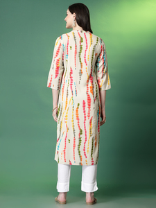 Conjuntos de Kurta Étnicos de Rayón Pesado de Calidad de Exportación India con Estampado Tie-Dye Multicolor, Cuello en V, Mangas Tres Cuartos, Lavables a Máquina para Verano - Product Image 2