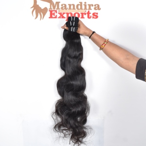 Extensiones de Cabello Humano Indio 100% Natural, Virgen, Remy, Color Negro, Tejido a Máquina, Doble Trama, Ondulado, 100g - Product Image 3