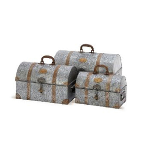 Rustic Distressed <b>Storage</b> <b>Trunks</b> 3 Piece Set Galvanized <b>Metal</b> - Product Image 3